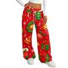 Women's Casual Christmas Print -Lined Loose Fit Straight Leg Pants with and Elastic Waistband
