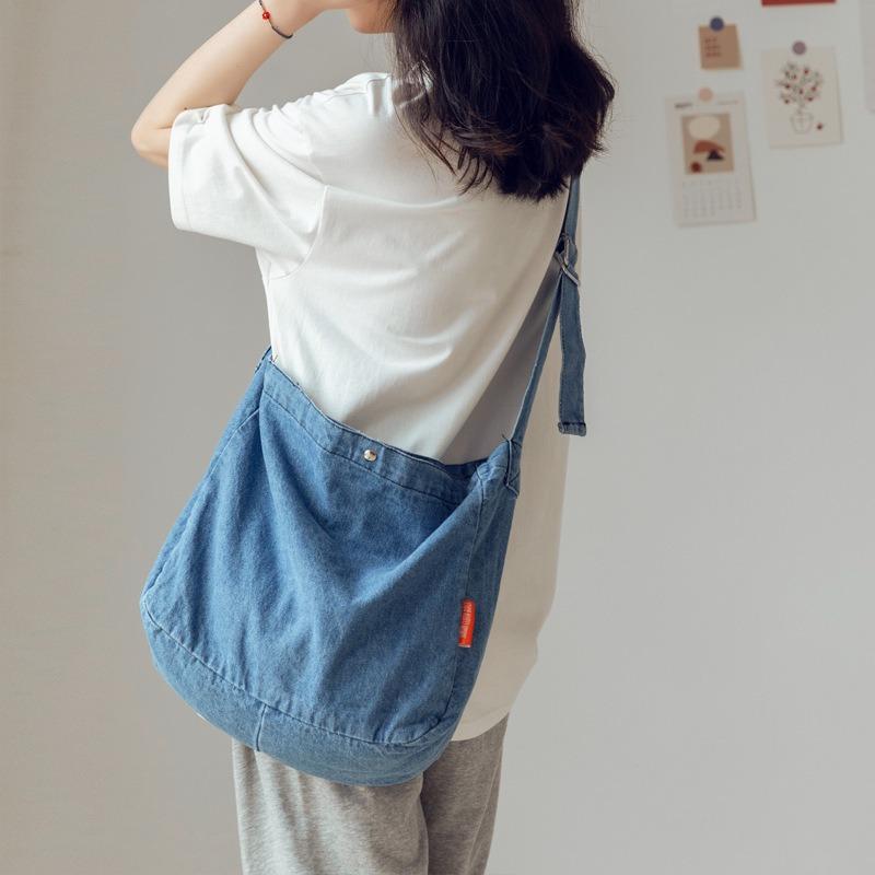 Simple Denim Bag Female Student Shoulder Bag Large Capacity Messenger Bag Cloth Bag Class Canvas Bag