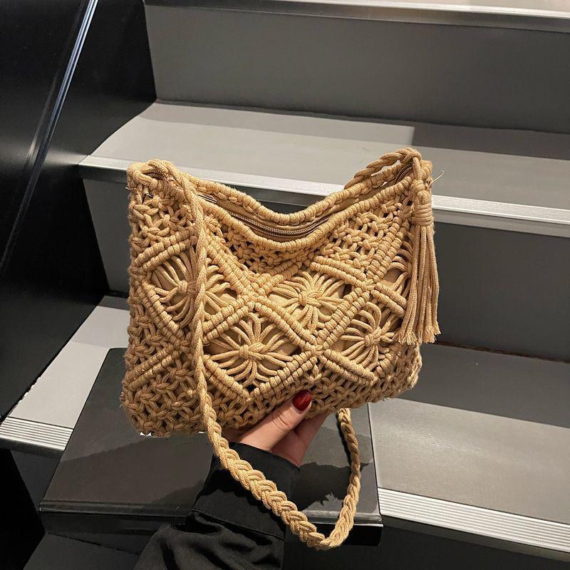 Kadınlar için Moda İpli Örgü El Çantası Günlük Boşluklu Püsküllü Askılı Cüzdanlar El Yapımı Yaz Plaj Çantaları