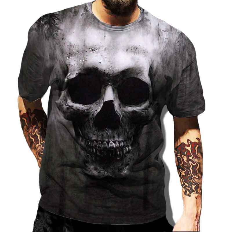 European and American Popular New Horror Skull Digital Printed T-shirt with Retro Street Style Men's T-shirt Pattern