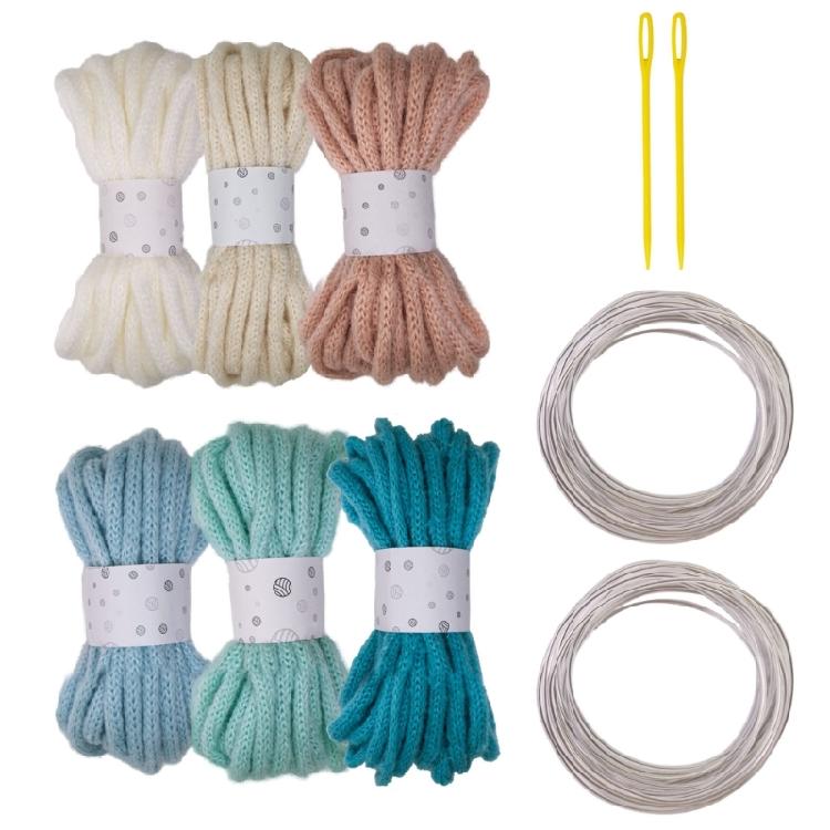 6Rolls Braided Polyester Rope 7mmX5Meters Hollow Braided Cord with Needle and Fixed Wire for Art Craft and Decoration