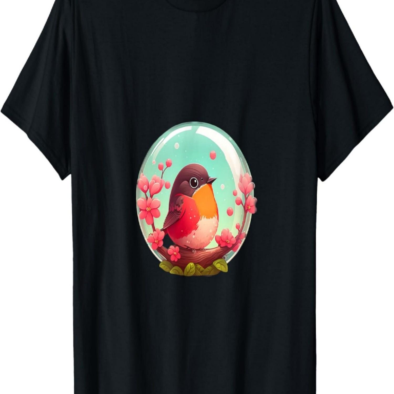 Elegant and Romantic Red Robin Orb Cherry Blossom T-Shirt S