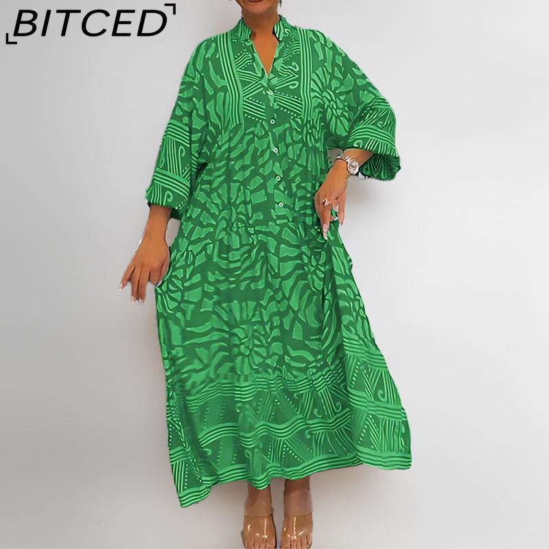 BITCED Spring Women's Wear: Elegant Commuter Fashion - Printed Loose-Fit Plus Size Dress