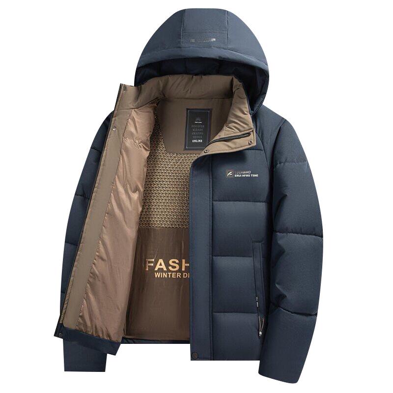 

Чоловіча тепла бавовняна куртка з капюшоном 2025 року - Модна та універсальна для людей середнього та похилого віку 185 темно-синього кольору