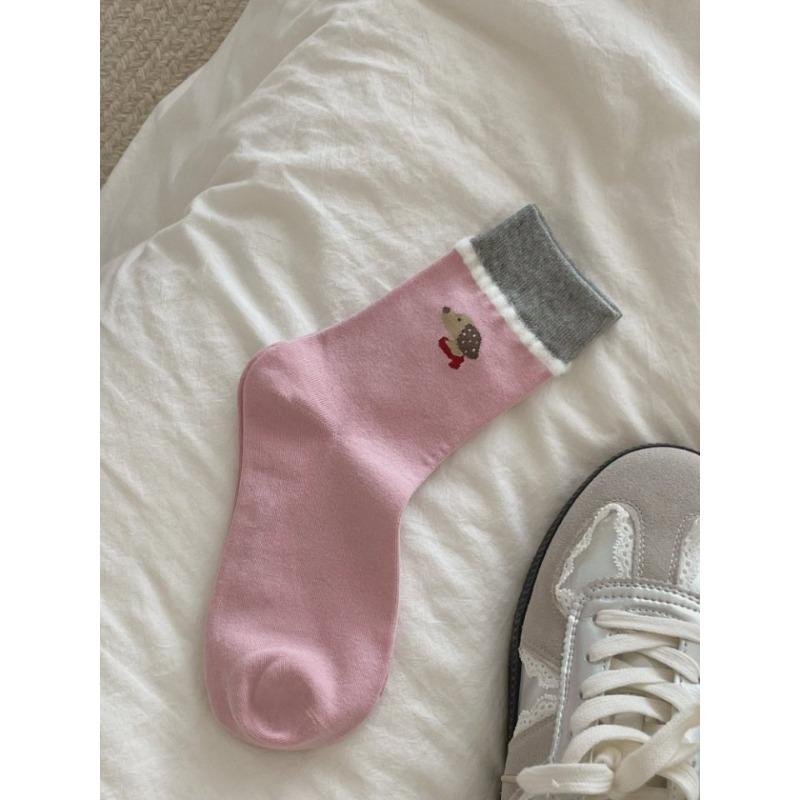 Lady Spring Simple Cute Lace Cartoon Puppy Cotton Preppy Style Pile Pile Long Socks