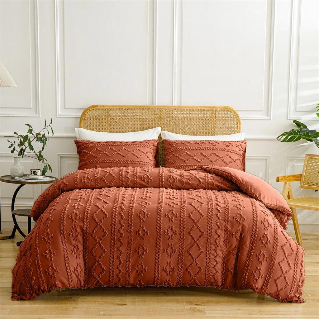 Soft and Warm Solid Color Bohemian Cut Flower Three Piece Set Includes 1 or 2 Pillowcases in Multiple Sizes for Winter Bedding