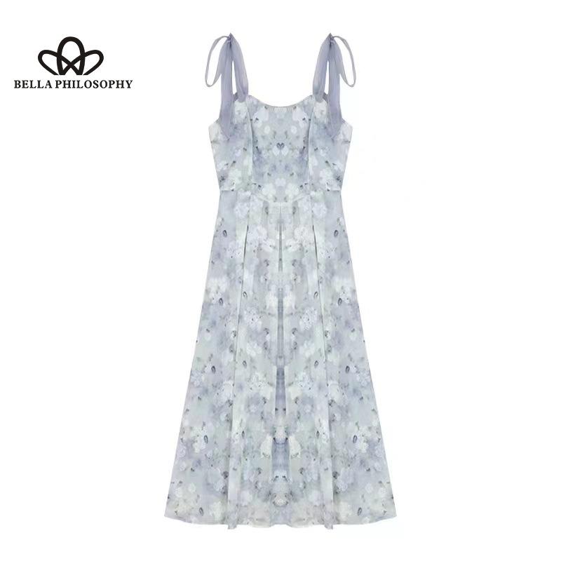 Halter Dress French Niche Oil Painting Style Fairy Super Fairy Mori Tea Break Waisted Skirt Floral Long Dress