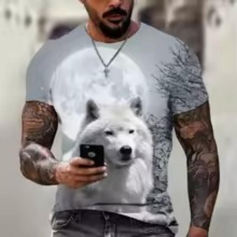 Men's Wolf Animal Print T-Shirt Breathable Casual Street Trend 3D Printing