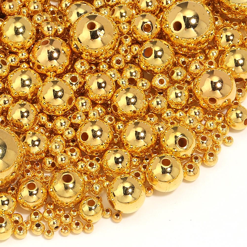 10-1000pcs ABS Imitation Pearl Beads 3-20mm Gold Round Loose Spacer Beads For DIY Jewelry Making Bracelet Necklace Acessories