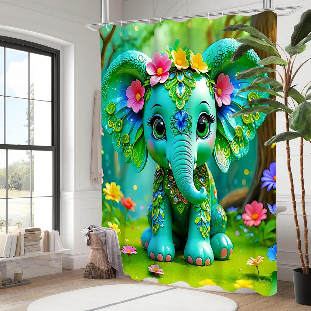Elephant Pattern Bathing Curtain  Bathroom Shower Curtain Waterproof With 12 Hooks Home Deco Free Ship