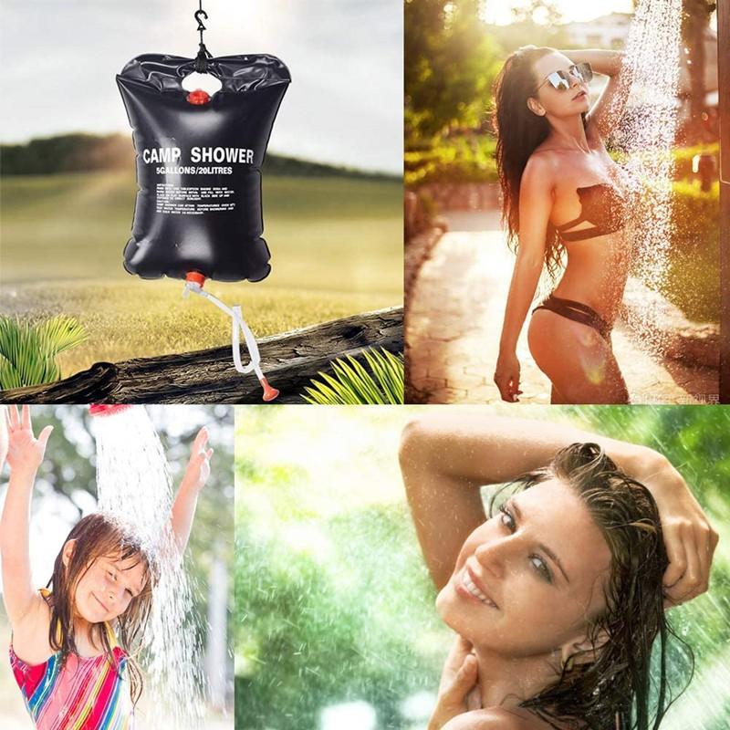 Portable Solar Shower Bag Camping Outdoor Travel PVC Water Heater With Head