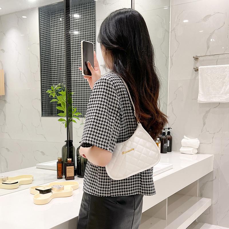 Quilted Pu Leather Hobo Bag Argyle Casual Underarm Bag Women Handbags For Daily Commute Shopping