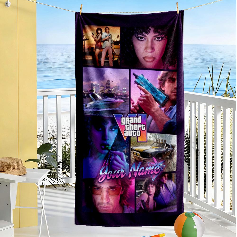 Grand Theft Auto Customize Text Beach Towel Quick-Dry Soft Microfiber Ideal for Travel Outdoor Swim Pool Yoga Surf Camping Hiking Gym Gift Holiday