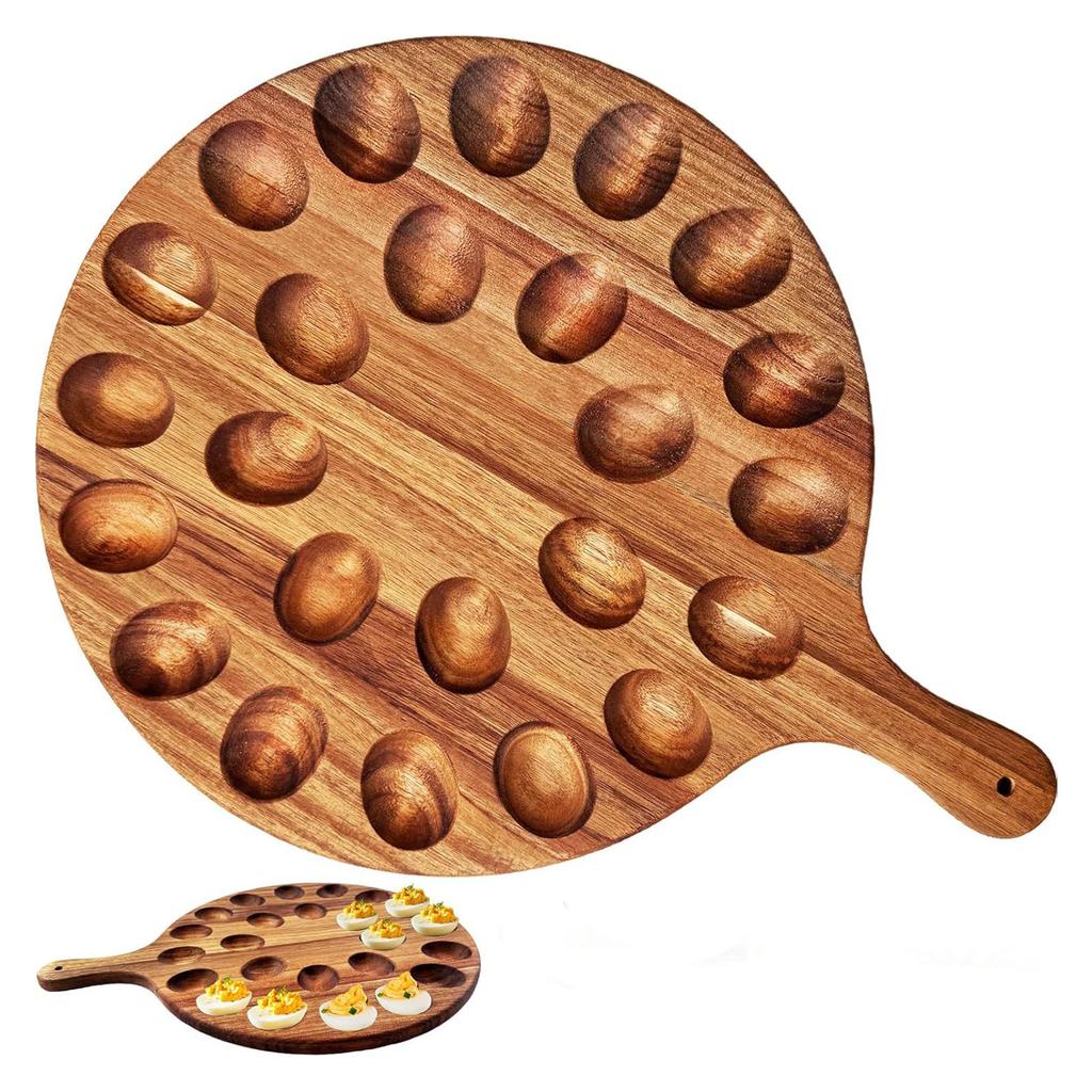 Plat à œufs mimosa en bois 24 trous Poignée double face Plateau de service pour œufs pour cuisine 42x31x1.5cm