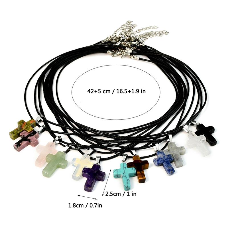 Punk Rock Bunter Naturstein Kreuz Anhänger Halskette Für Männer Frauen Cool Hip Hop Street Vintage Y2K Grunge Goth Schmuck Geschenk