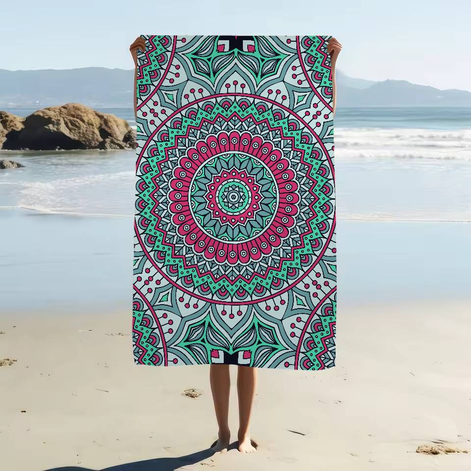 Classical Floral Pattern Print Microfiber Printed Beach Towel Mountain Climbing Yoga Beach Swimming Running Absorbent Soft Towel