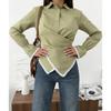 Women S Striped Long Sleeve Shirt Cross Design Elegant Blouse