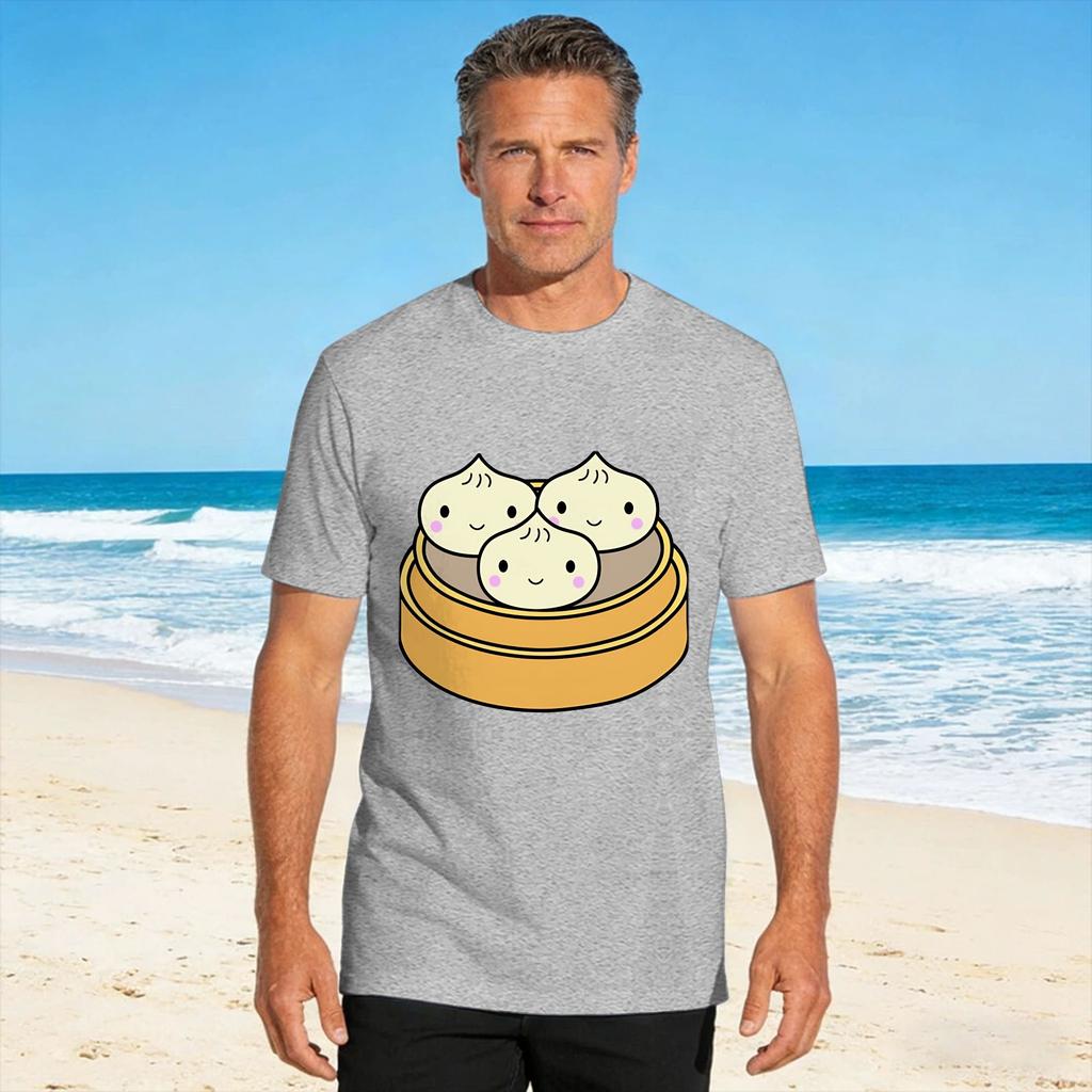 Kawaii Dim Sum Chinese Food Dumpling Xiao Long Bao Tshirt Summer Harajuku Tshirts 100 Cotton Crew Neck Tees Vintage Tshirt