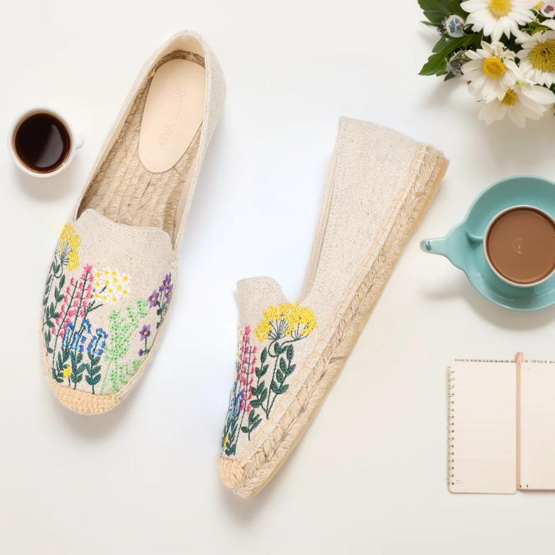 Espadrile LUXSOLE Pantofi Casual Femei cu Platformă Joasă din Cânepă Brodată, Vârf Rotund Primăvară/Toamnă Confortabili