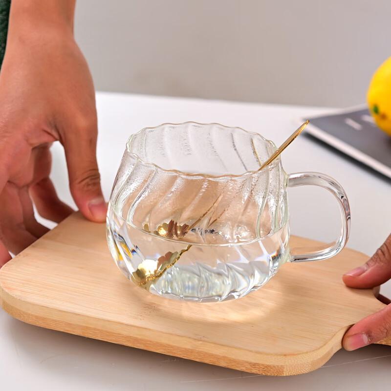 Shangqi 400ml Striped Glass Mugs with Handle (Set of 2)