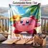 Kirby Flannel Blanket, Personalized Custom Name Text, Soft Warm Plush Throw Blanket For Gift