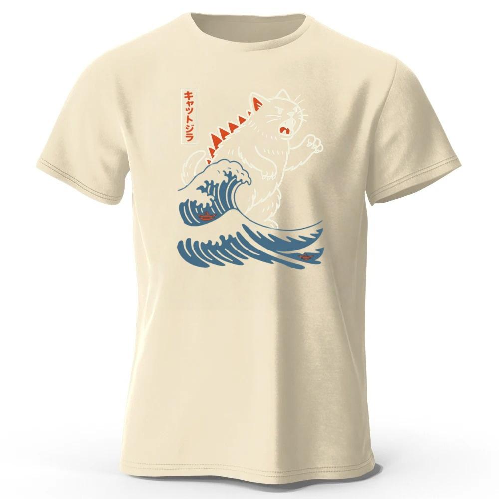 Mens New Dinosaur Cat Print Sports Fitness Loose Plus Size Womens Pure Cotton Fashionable Casual Tshirt Street Daily Clothing