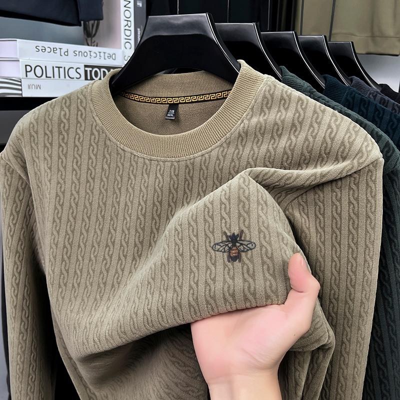 Men's O-Neck Pullover Sweatshirt High-End Bee Print Fleece Warm Fashion Versatile Men'swear