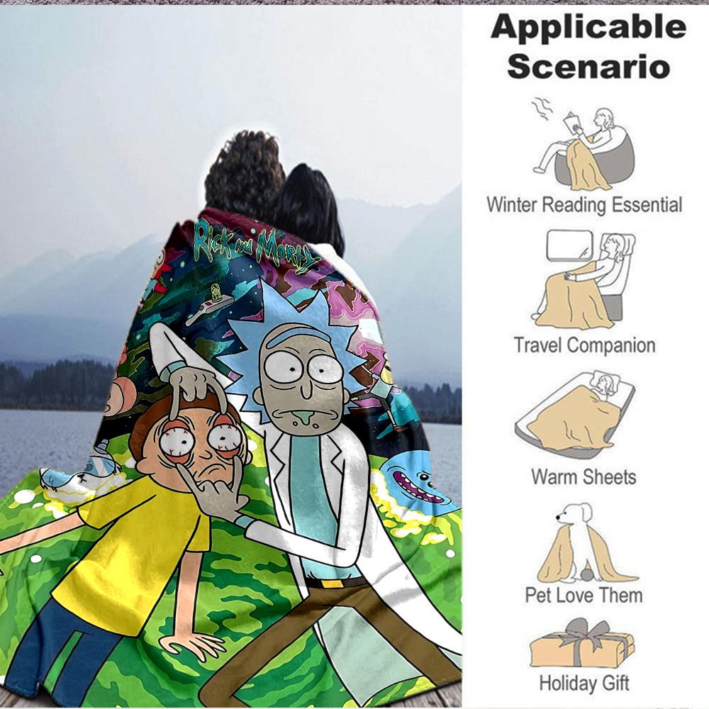 1pc Rick and Morty Blanket Lightweight Flannel Throw For Sofa, Bed, Travel, Livingroom, Office, Couch, Chair, And Bed