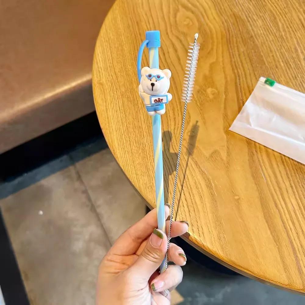 1PC Cute Bear Silicone Straw Cover Caps 7-8mm Straw Topper Reusable Splash Dust-proof Straws Cover For Tumbler Cup Accessories