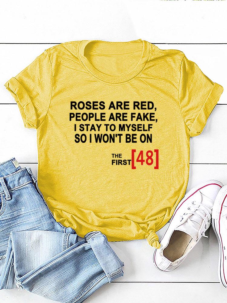 Roses Are Red Women's Loose Round Neck T-Shirt - Short Sleeve, Simple Design, 2021