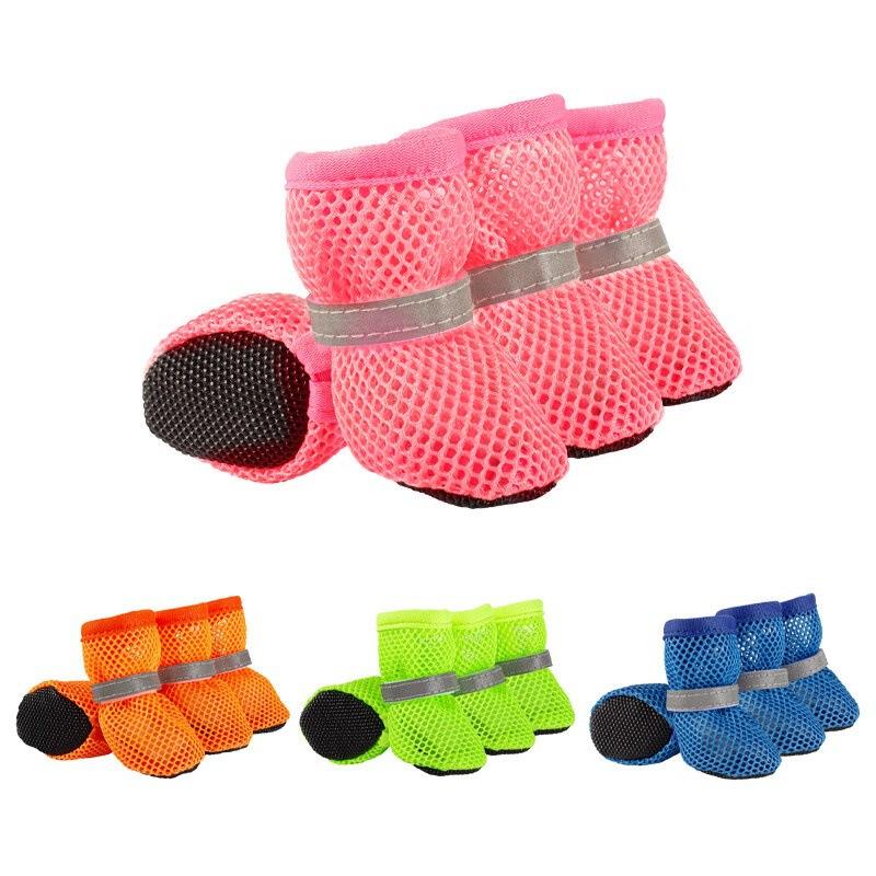 Pet Protective Mesh Dog Boots with Non-Slip Sole Reflective Strap Adjustable Fit for Small Medium Large Dogs Outdoor Walking