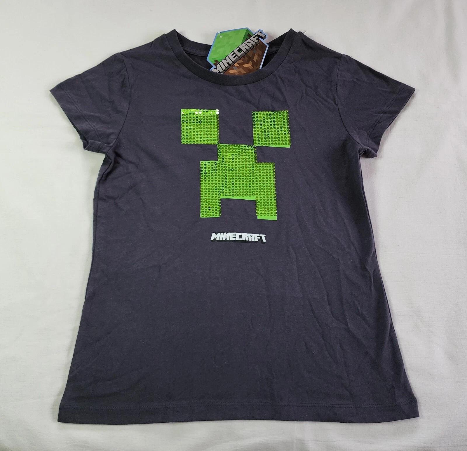 

Minecraft Creeper Sequin Girls Charcoal Short Sleeve T Shirt Size 14 New 2XL