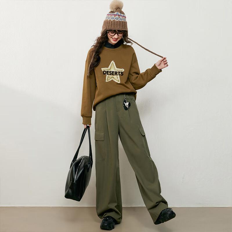 Bailuyu Women's 2025 Autumn Casual Colorblock Ruffle Cargo Pants