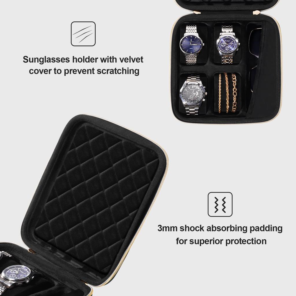ProCase Travel Watch Case, 4-Slot Hard Shell Storage Box for Glasses and Accessories, Zippered Organizer Bag for Women and Men