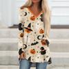 Women's Long Sleeve V-Neck Tunic T-Shirt with Halloween Print for Casual Fall Outings
