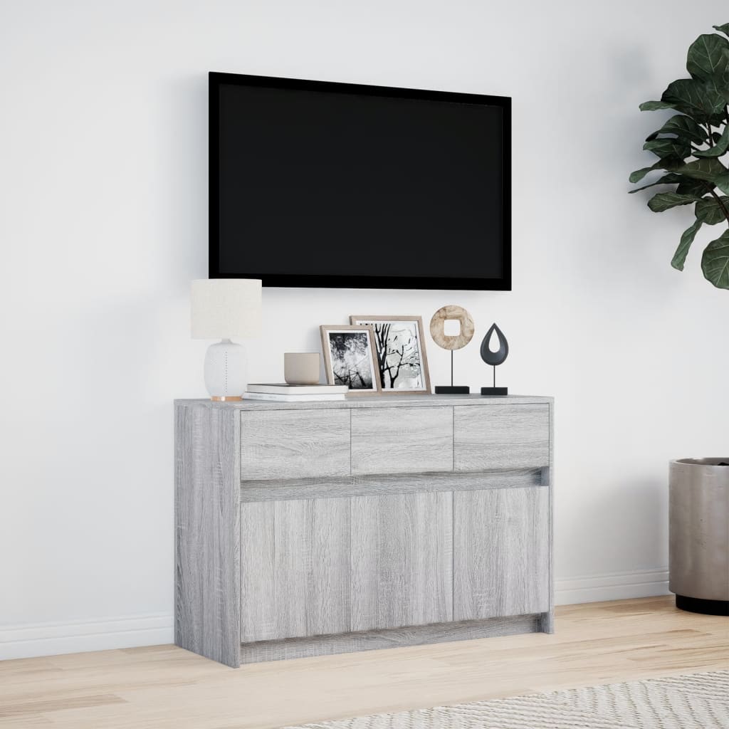 TV Stand with LED Lighting Gray Sonoma 91 x 34 x 61 cm