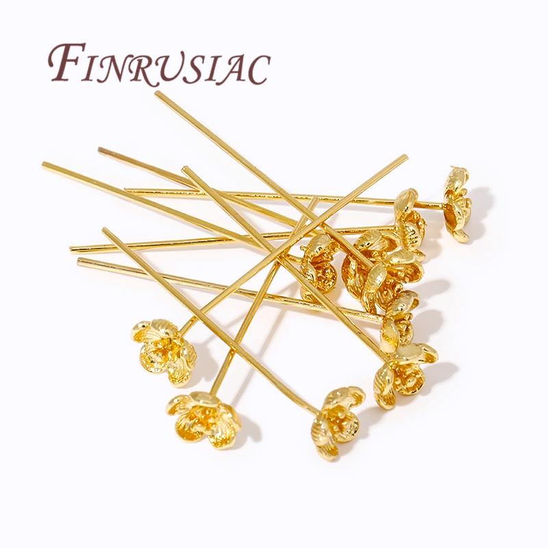 5-10Pcs/Lot Pins For Jewelry 18K Gold Plated Brass Flower Head Pin For Earring,DIY Bracelets Accessories