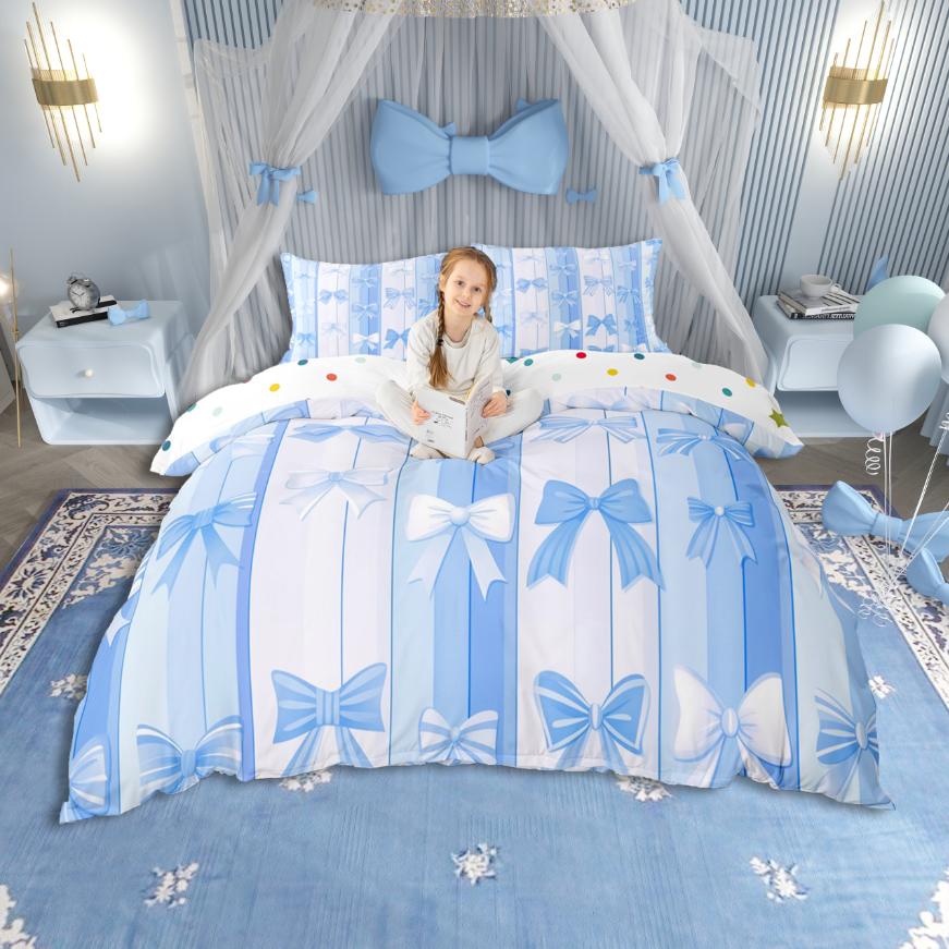 Homewish Vintage Country Floral Duvet Cover Set,Kawaii Bowtie Bow Bedding Set,White Pink Bed Set For Girl