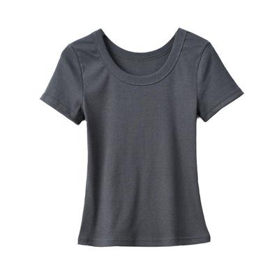 Sommar Bomullstråd Framsida Axel Kortärmad T-shirt för Kvinnor, Slim Dam-T-shirt Kort Tunn Trendig Åldersreducerande Topp