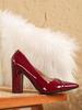 Foreign Trade High Heels: Shallow Mouth Pointed Toe Patent Leather Chunky Heel for Women, EU/US Sizes 42-43