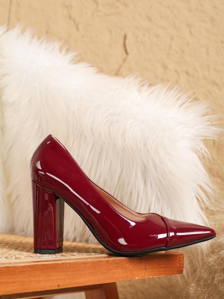 Foreign Trade High Heels: Shallow Mouth Pointed Toe Patent Leather Chunky Heel for Women, EU/US Sizes 42-43