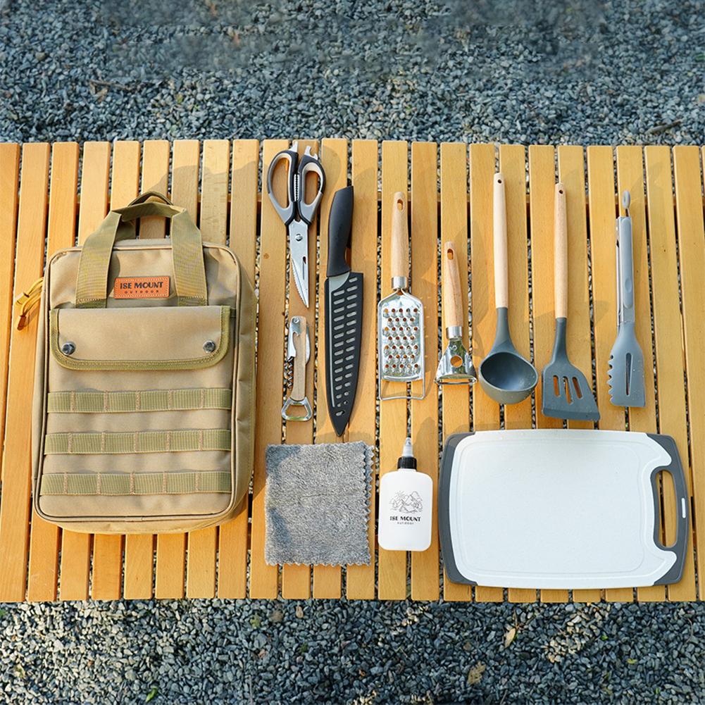 12Pcs Outdoor Travel Utensils Set Large Capacity Cooking Grilling Set Portable Kitchenware Set for Backpacking