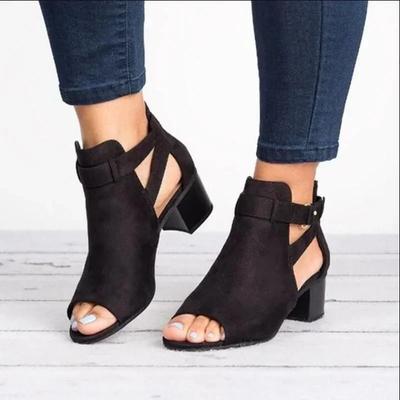 Fashion Retro Peep Toe Thick Heels Sandals for Women  Buckle Belt Back Zipper Gladiator Shoe Sandalias De Mujer Size 35-43