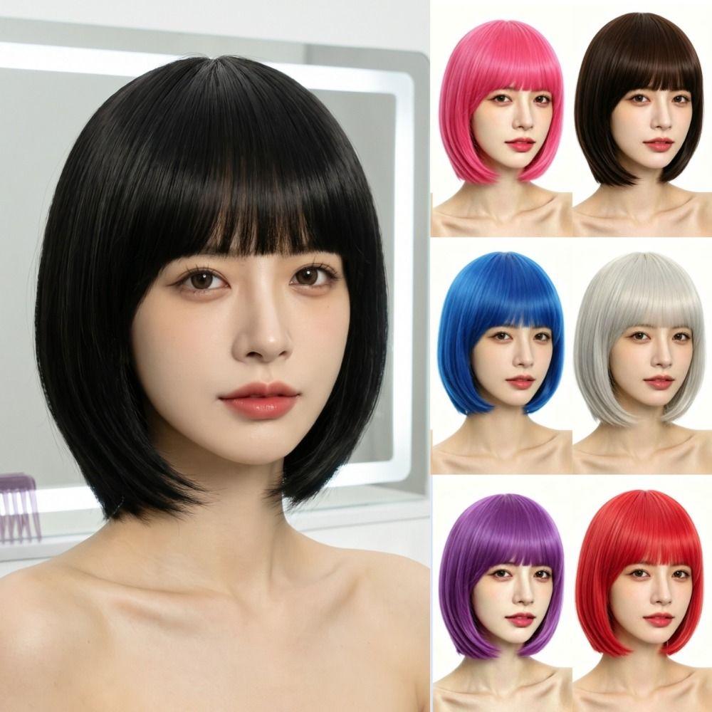 Cosplay Halloween Colored Bangs Wig Colorful Short Straight Bob Hair Vibrant Bob Wig Parties