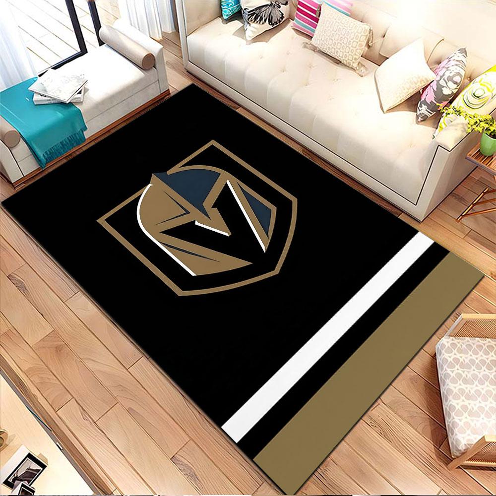Knight Emblem on Black Patterned carpet, non slip mat suitable for living room and bedroom sofas