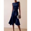 Dames Ronde Hals Mouwloze Midi Jurk Slim Fit Middelhoge Taille Elegante Ruche Split Cocktailjurk