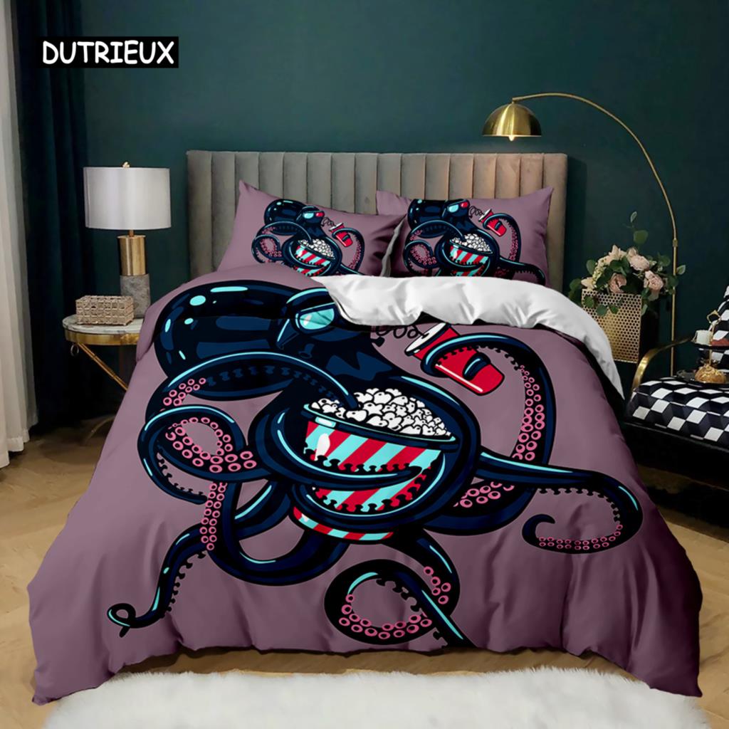 Octopus Duvet Cover Sealife Bedding Set Ocean Animal Comforter Cover Teens Adults Double Queen King Size Polyester Qulit Cover