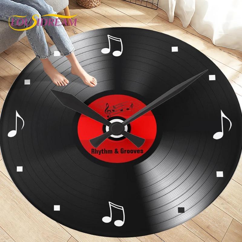 

Vinyl Record Round Area Rug – Classic Music Design Carpet – Non-Slip Floor Mat for Living Room, Study or Music Room Decor Diameter 90cm(35in)