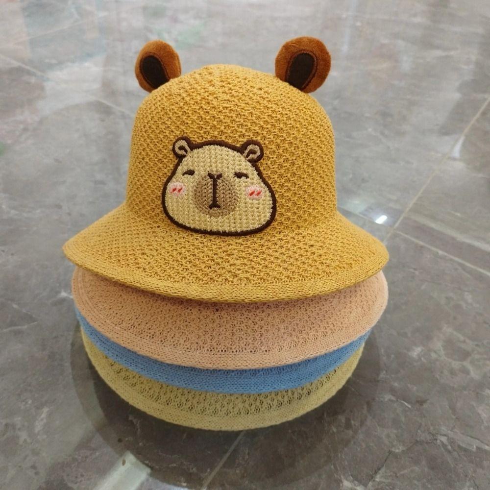 Sweet Cartoon Straw Cups Wide Brim Outdoor Travel Fisherman Cup Gifts Children's Capybara Sun Hat