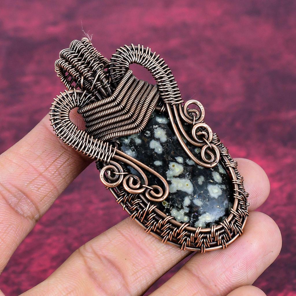 Ocean Jasper Gemstone Pendant Decent Jewelry Handmade Copper Wire Wrapped Pendant